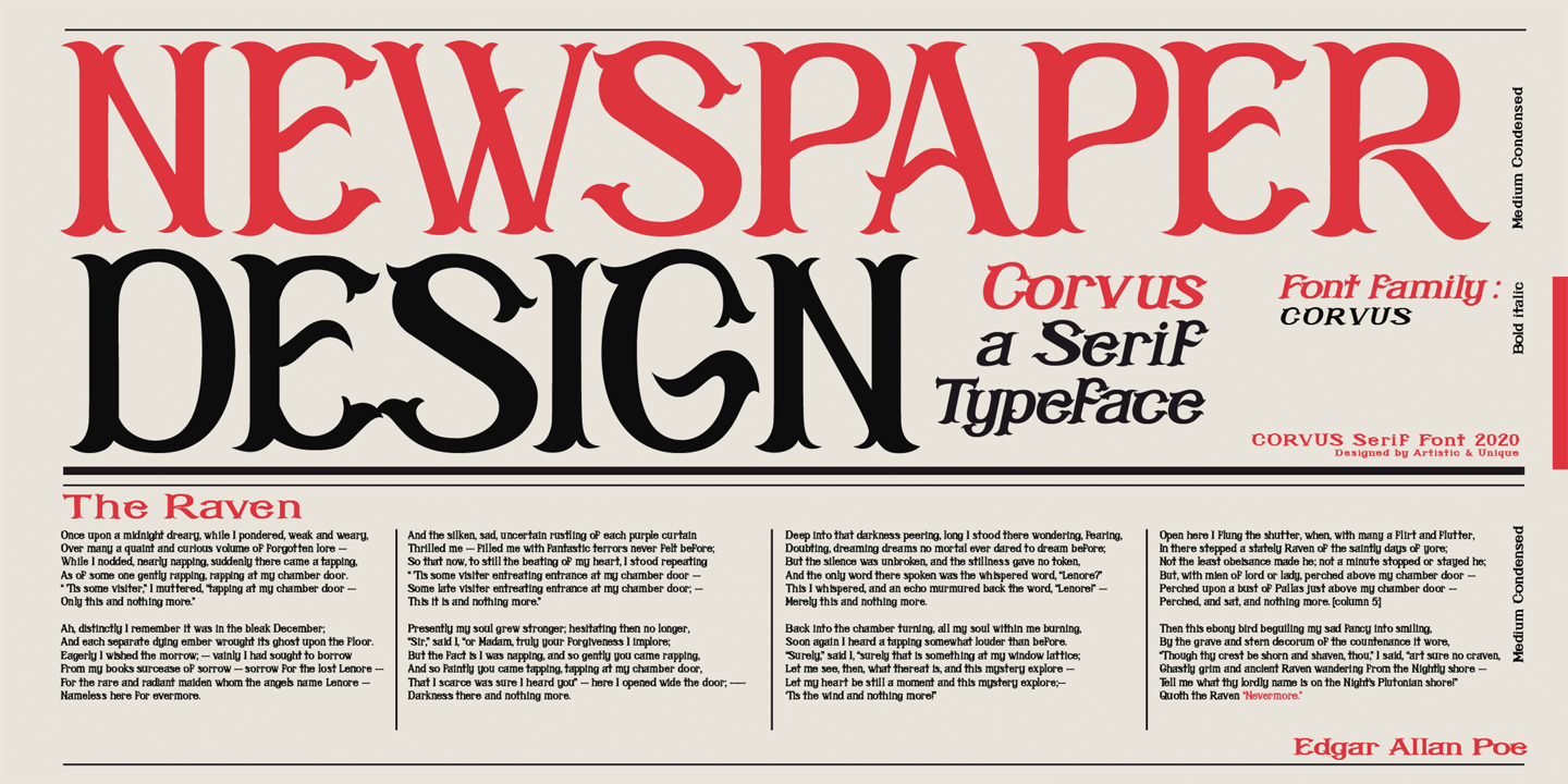 Ejemplo de fuente Corvus Bold Condensed